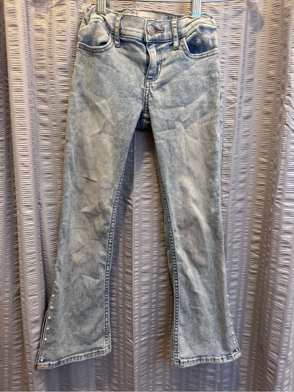 Abercrombie Kids Girls Kick Flare Denim Jeans w/ Side Faux Pearl Stud Detail 7/8